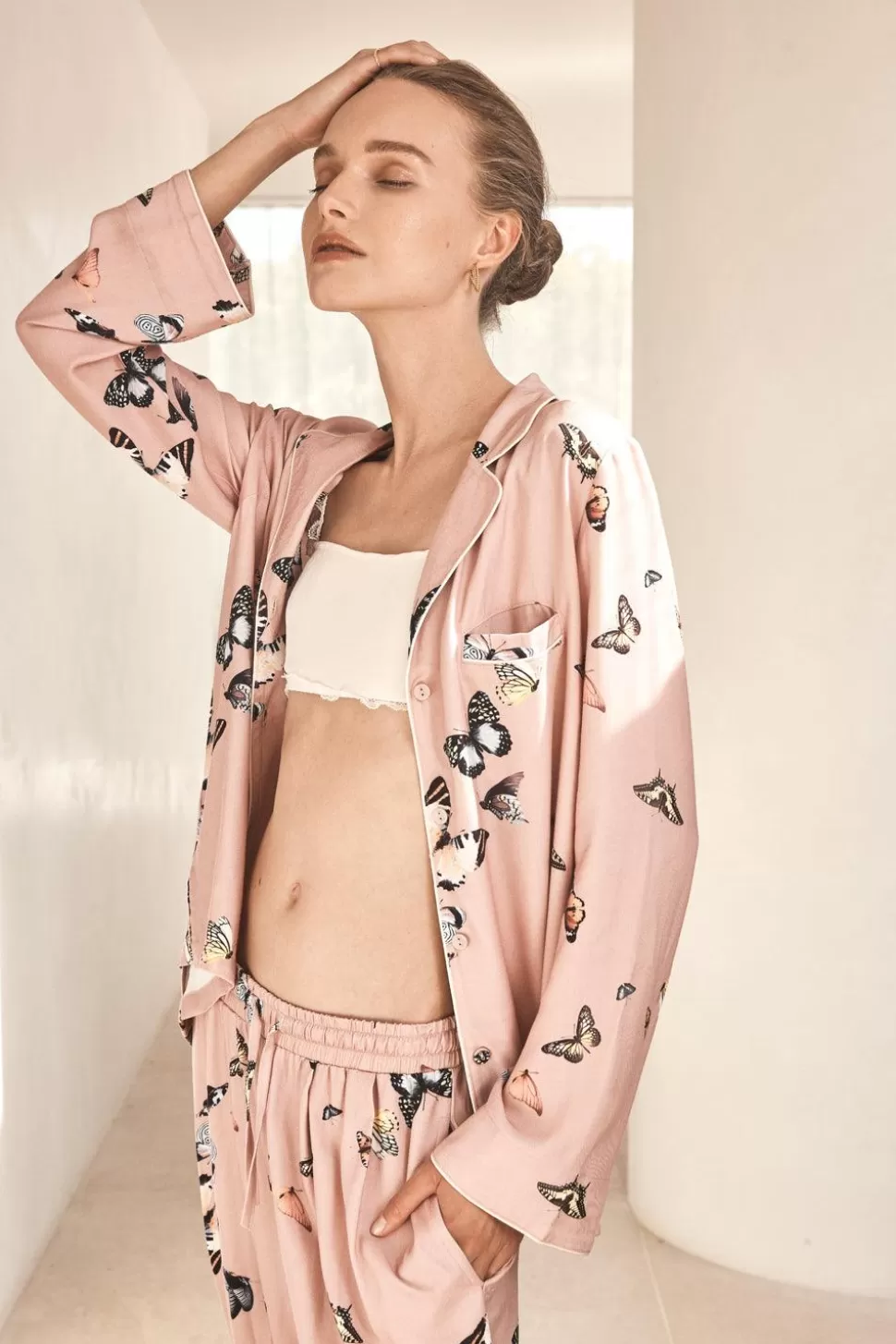 Gingerlily Sale | Pyjama Sets-Catalina Pink Butterfly Viscose Set