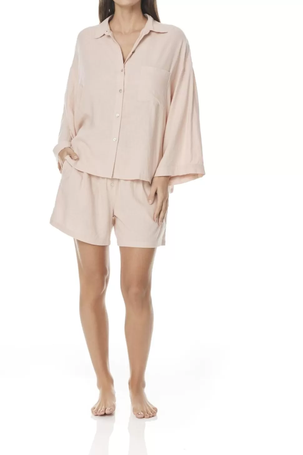 Gingerlily Sale | Pyjama Sets-Cecelia Salmon Linen Short Pj