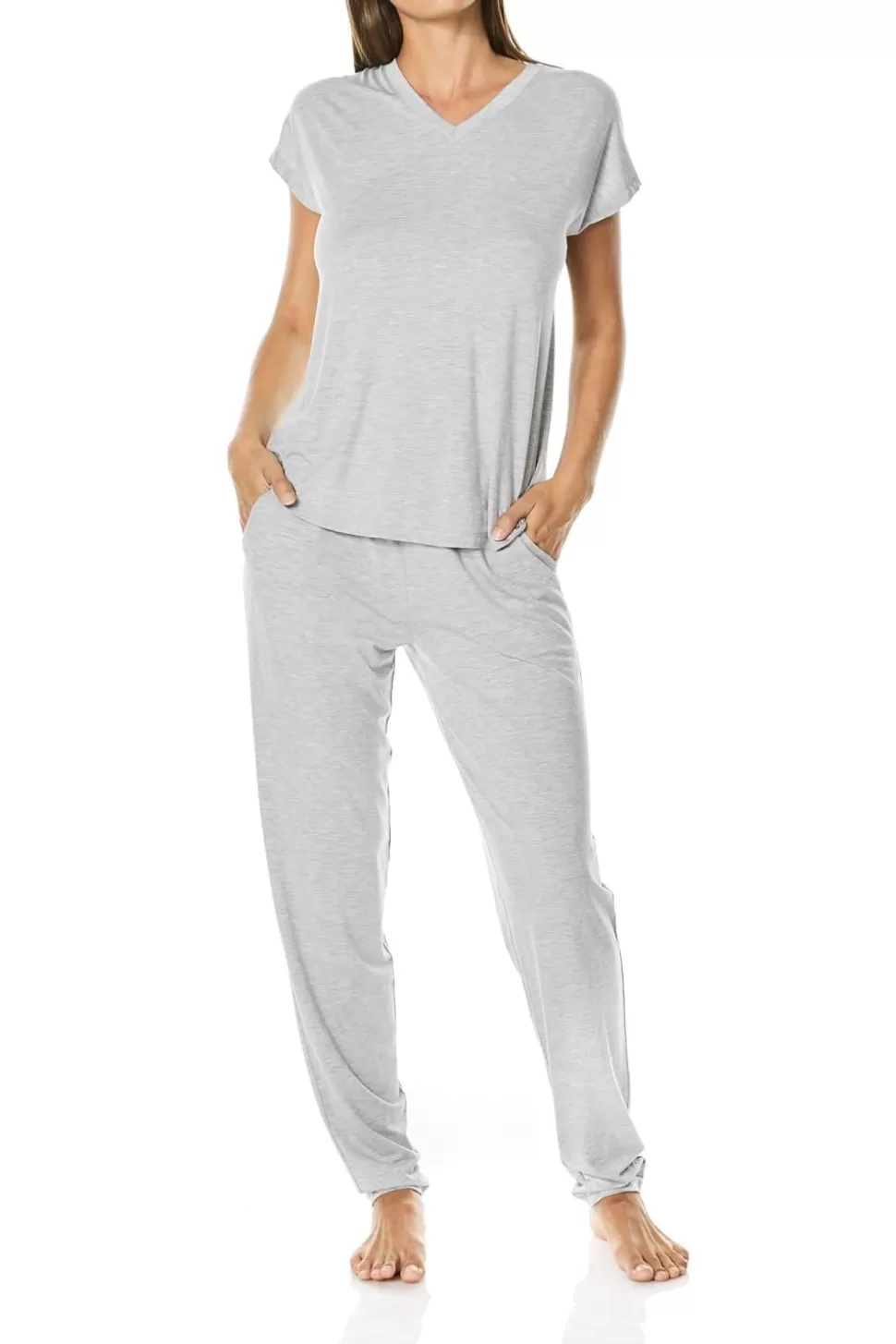 Gingerlily Softwear | Loungewear-Cora Grey V Neck Modal Pj Set