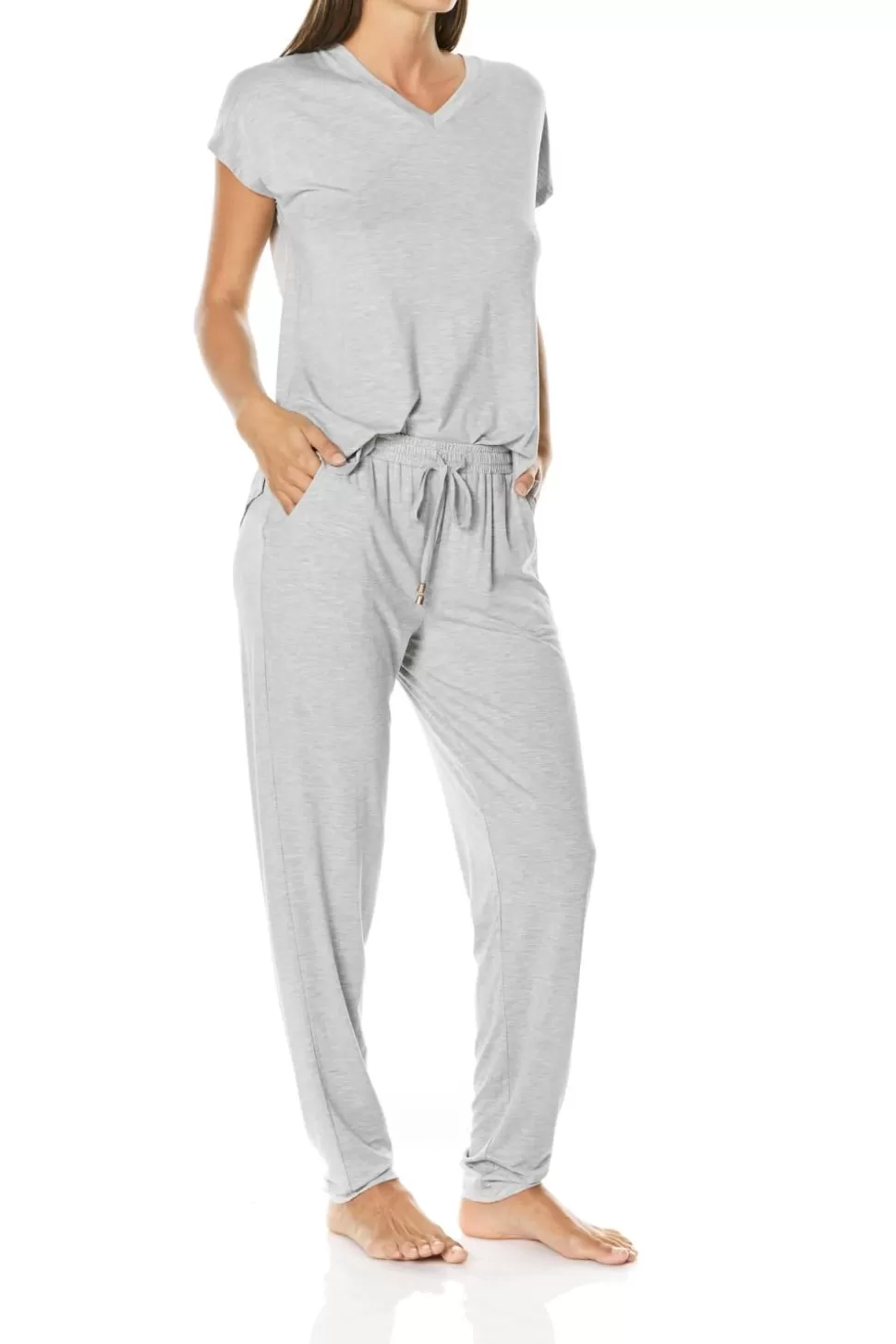 Gingerlily Softwear | Loungewear-Cora Grey V Neck Modal Pj Set