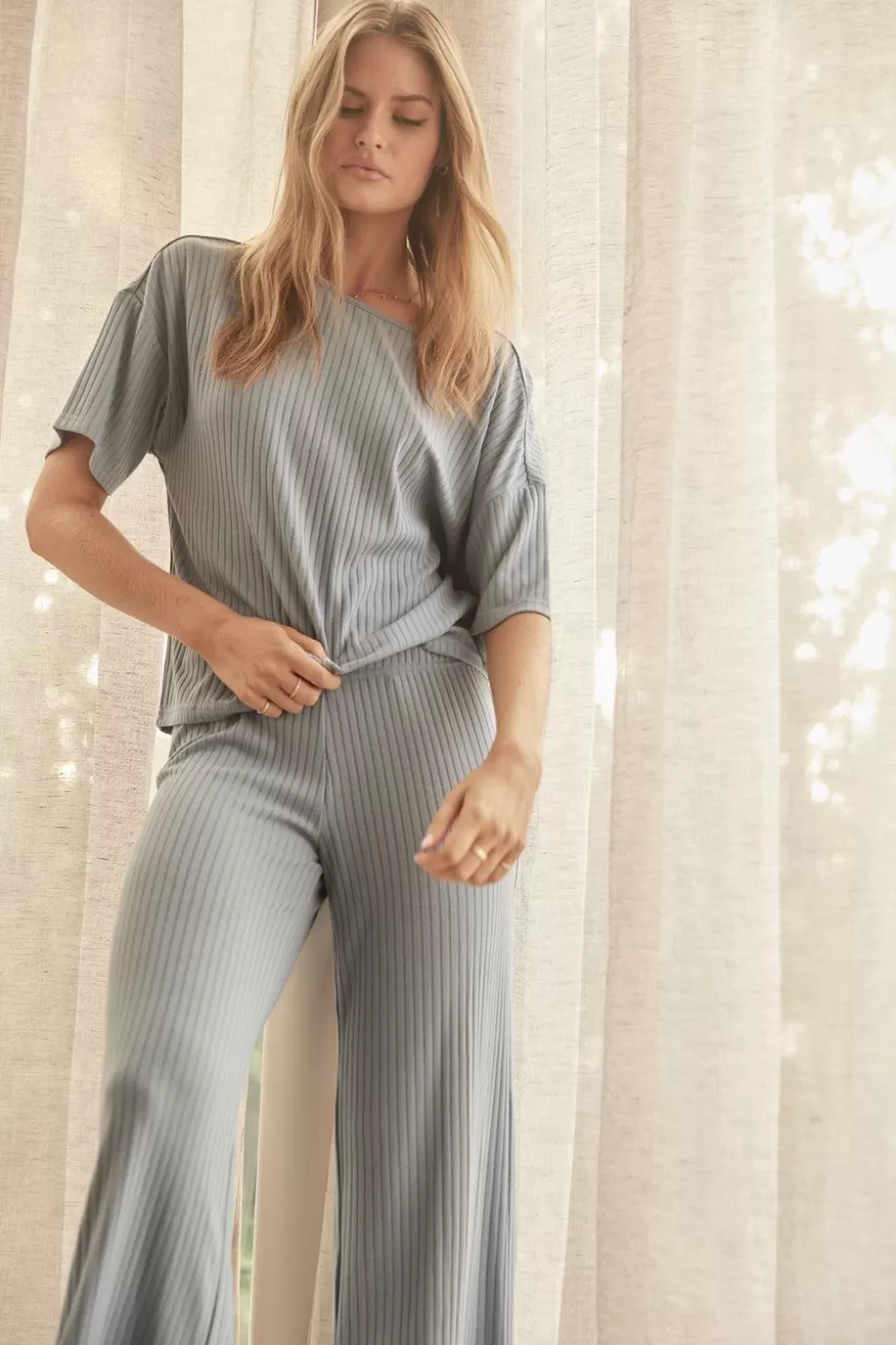 Gingerlily Sale | Loungewear-Emma Wide Leg Ribbed Lounge PJ