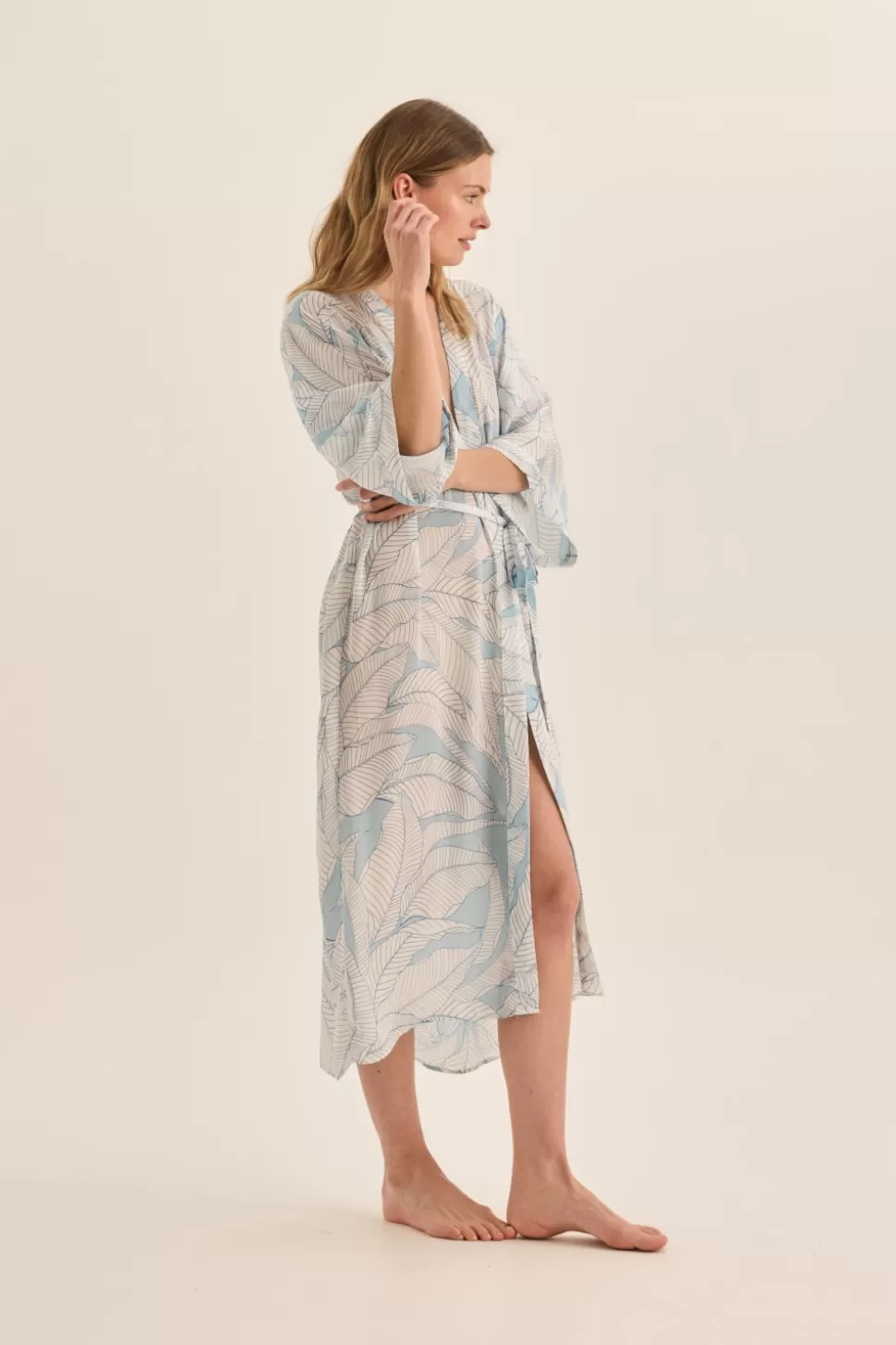 Gingerlily Resortwear | Robes-Everly White Blue Satin Robe