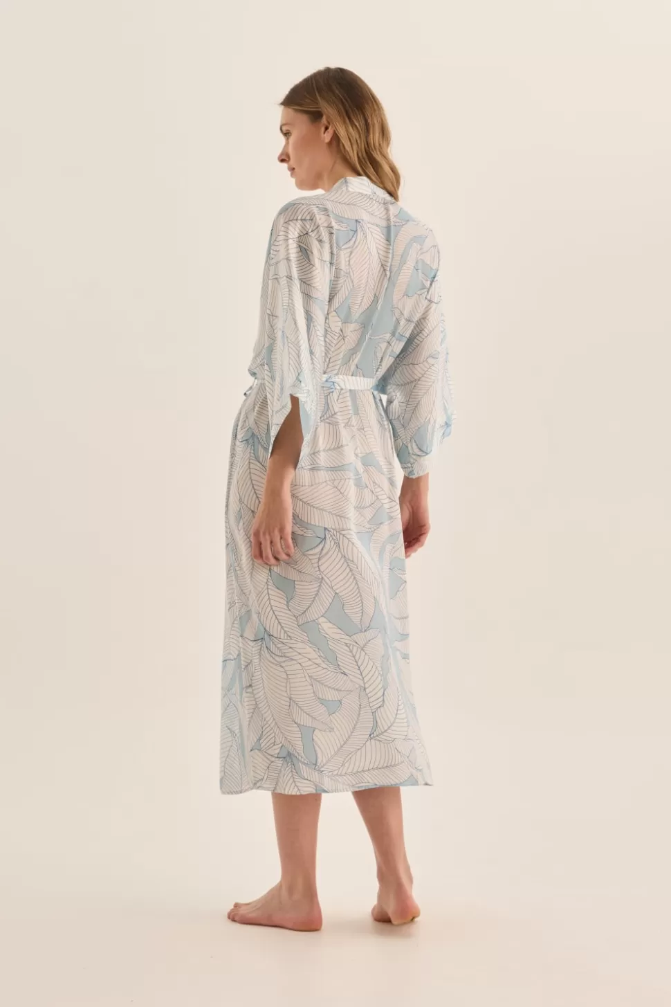 Gingerlily Resortwear | Robes-Everly White Blue Satin Robe