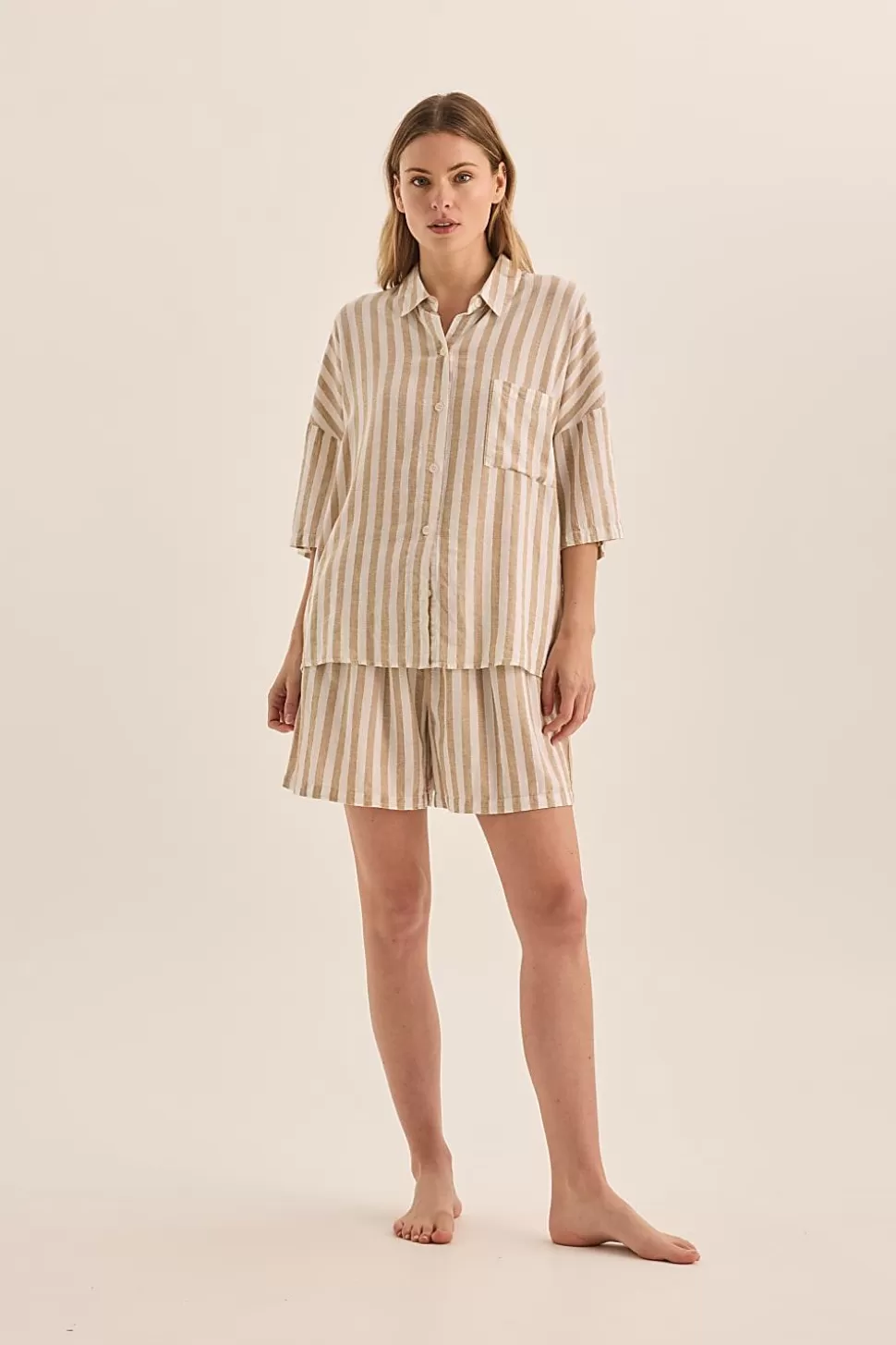 Gingerlily Resortwear | Pyjama Sets-Evie Stripe Linen Short Set