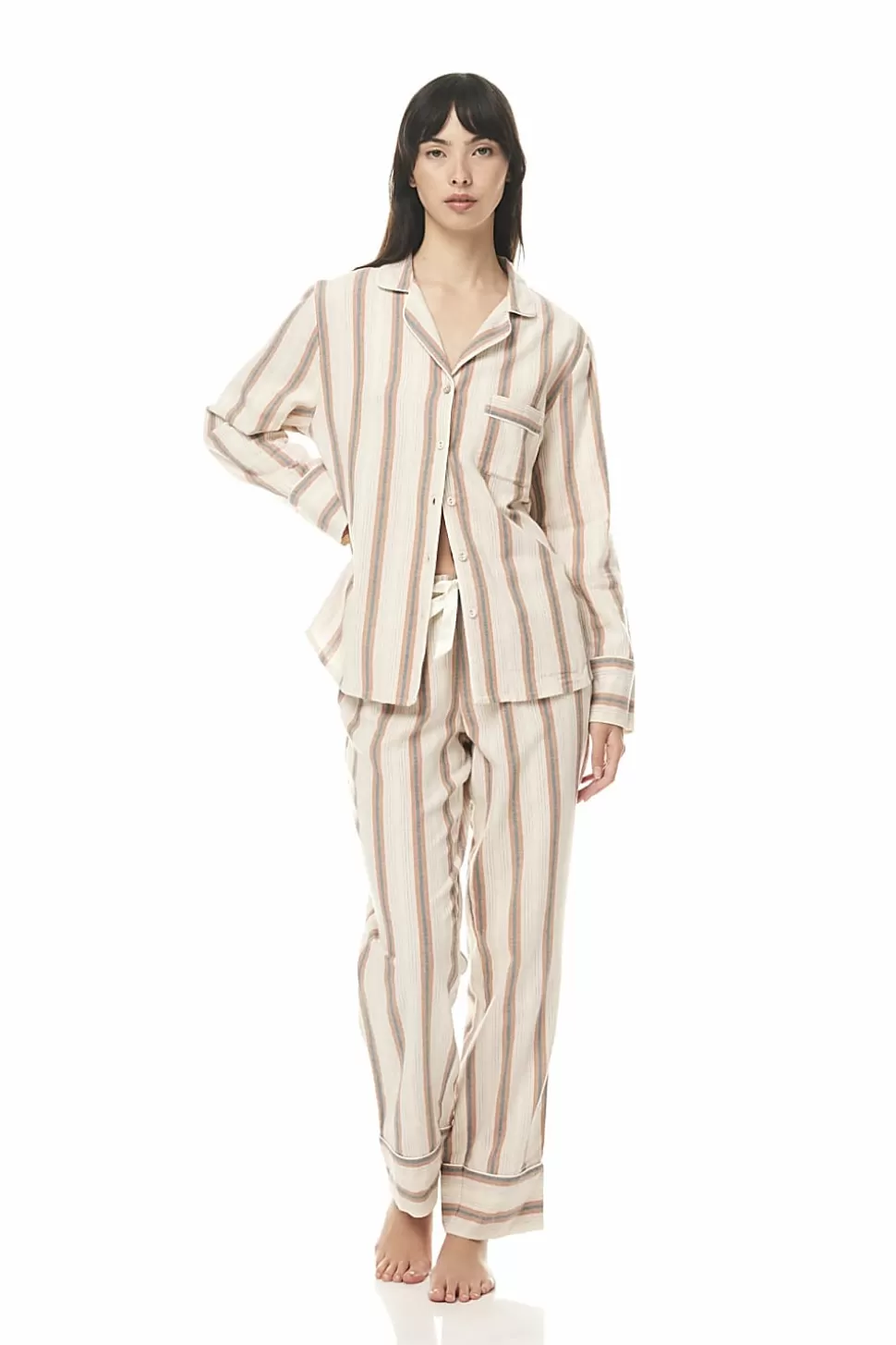 Gingerlily Sale | Pyjama Sets-Iliana Tan Stripe Cotton PJ