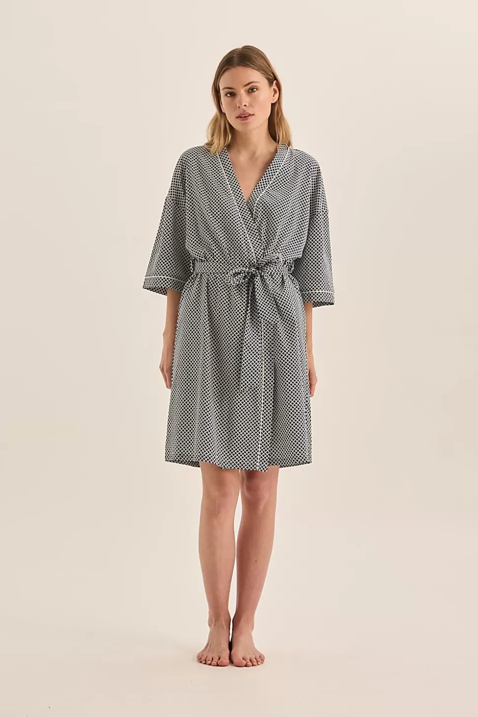 Gingerlily Robes | Pyjama Sets-Indigo Diamond Cotton Robe