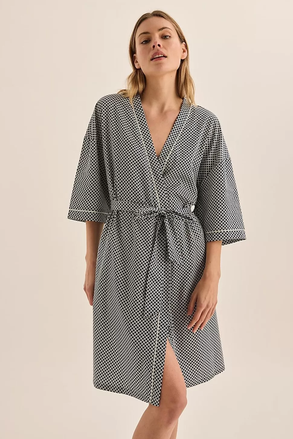 Gingerlily Robes | Pyjama Sets-Indigo Diamond Cotton Robe