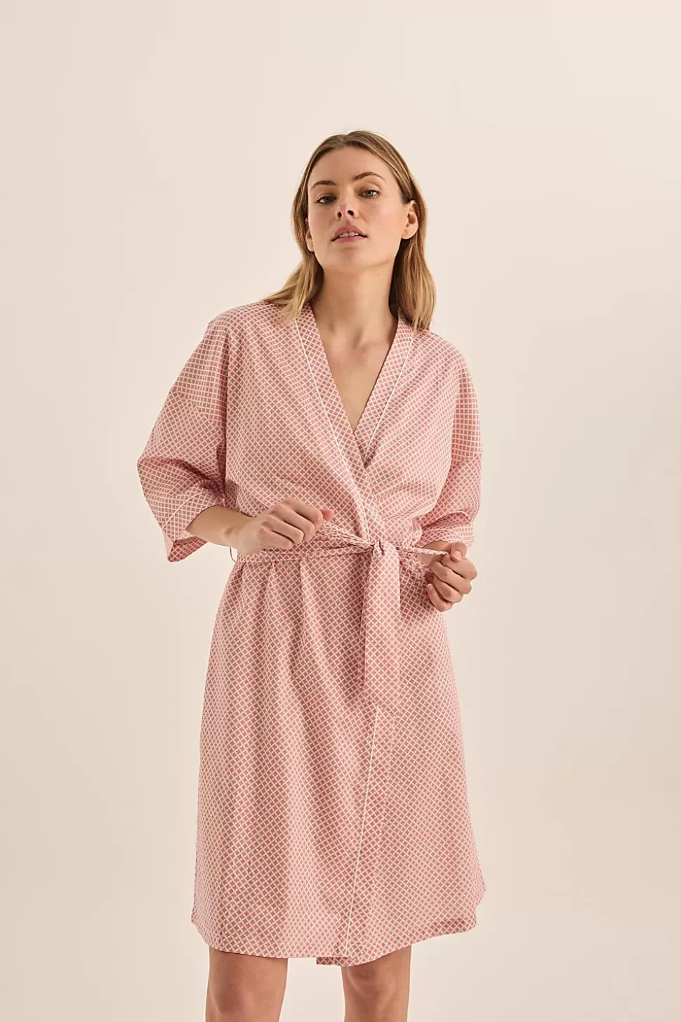 Gingerlily Robes | Pyjama Sets-Indigo Diamond Cotton Robe