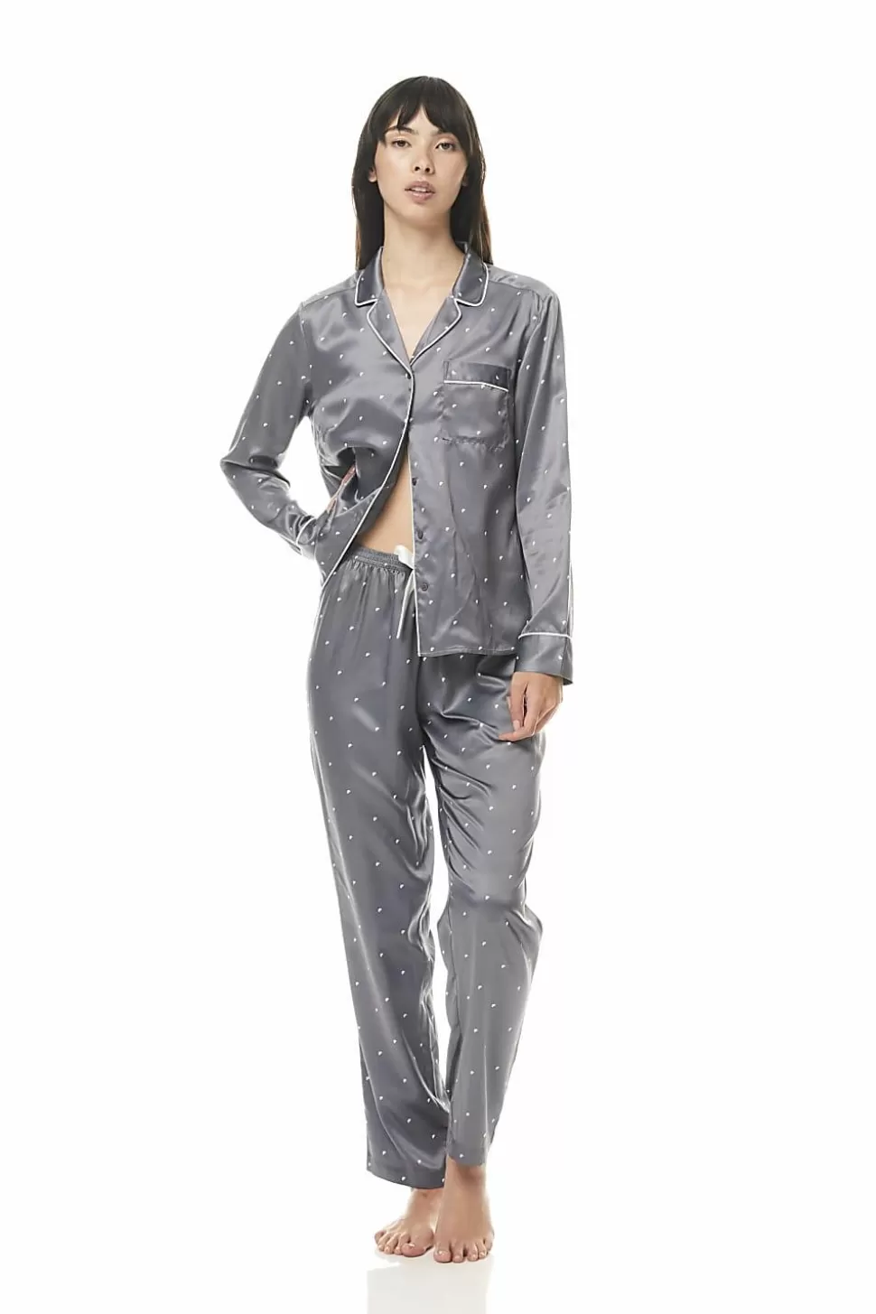 Gingerlily Sale | Pyjama Sets-Ivory Steel Satin Geo PJ