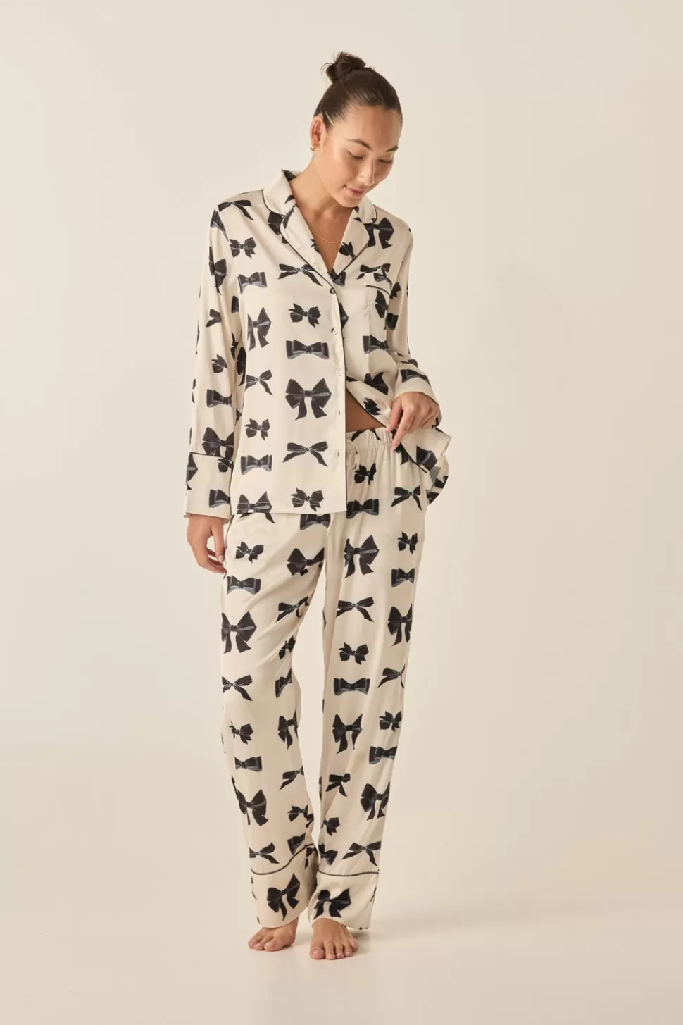 Gingerlily Sale | Pyjama Sets-Kara And Black Satin Bow Set