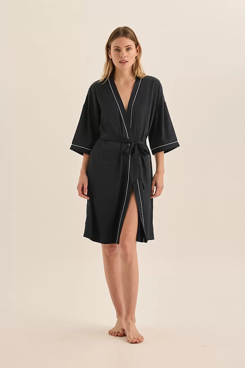 Gingerlily Robes-Lacey Navy Satin Robe