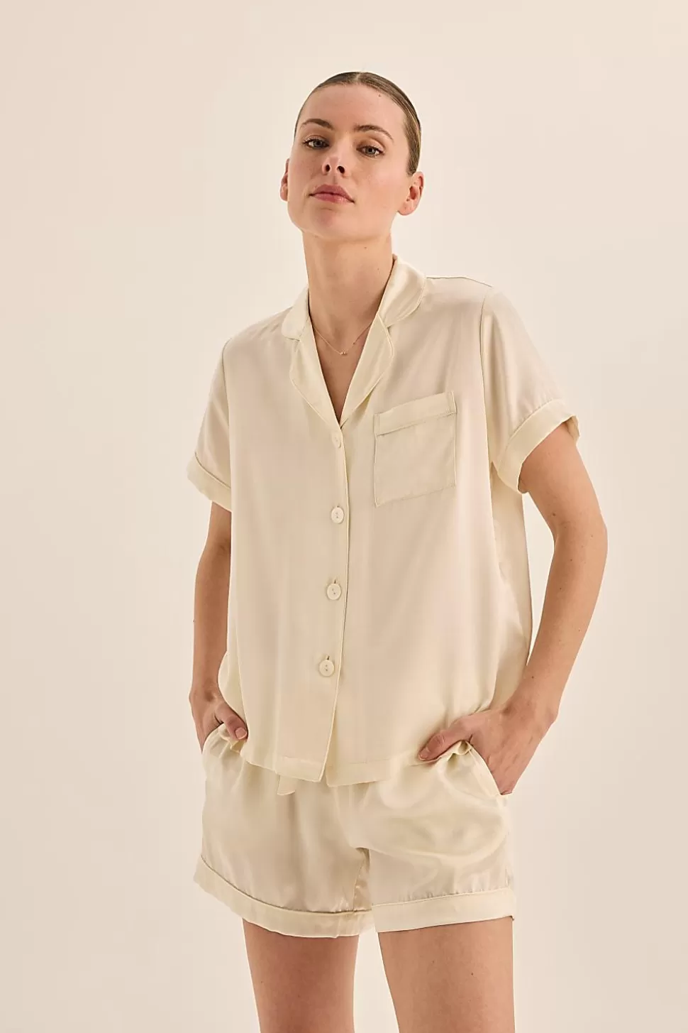 Gingerlily Short Pyjamas | Pyjama Sets-Topaz Pure Silk Short Sleeve Top and Shorts PJ Set