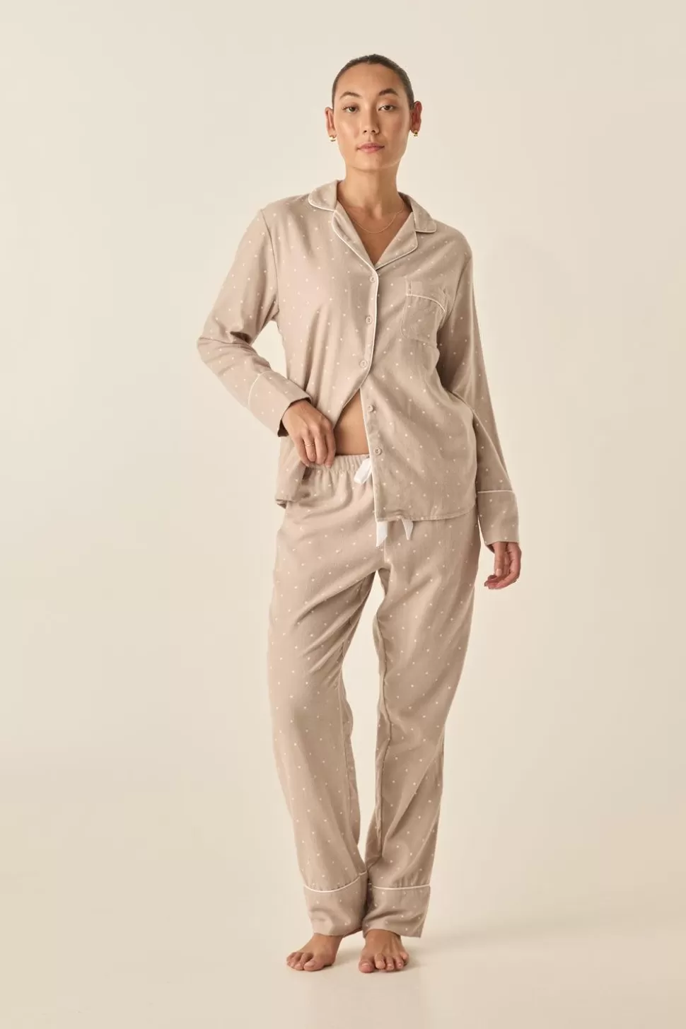 Gingerlily Sale | Pyjama Sets-Vanessa Beige Brushed Cotton Set